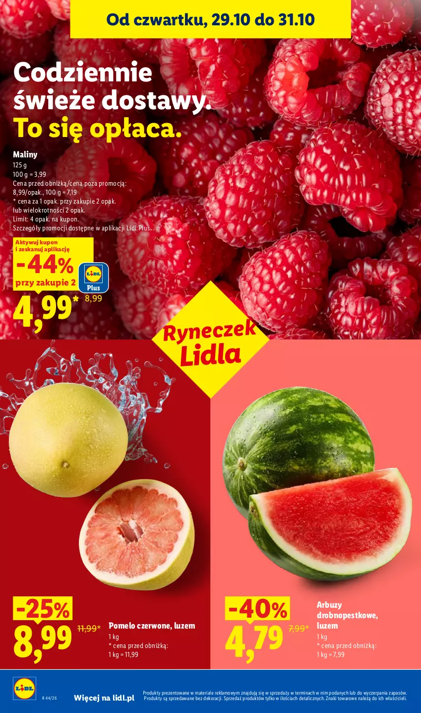 Gazetka promocyjna Lidl - Gazetka - ważna 29.10 do 31.10.2026 - strona 48 - produkty: Arbuz, Maliny, Pomelo