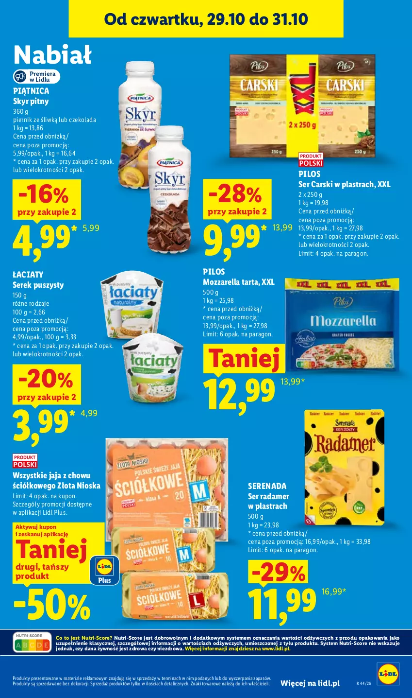 Gazetka promocyjna Lidl - Gazetka - ważna 29.10 do 31.10.2026 - strona 63 - produkty: Cars, Czekolada, Jaja, Mozzarella, Piątnica, Piernik, Pilos, Radamer, Ser, Serek, Serek puszysty, Tarta