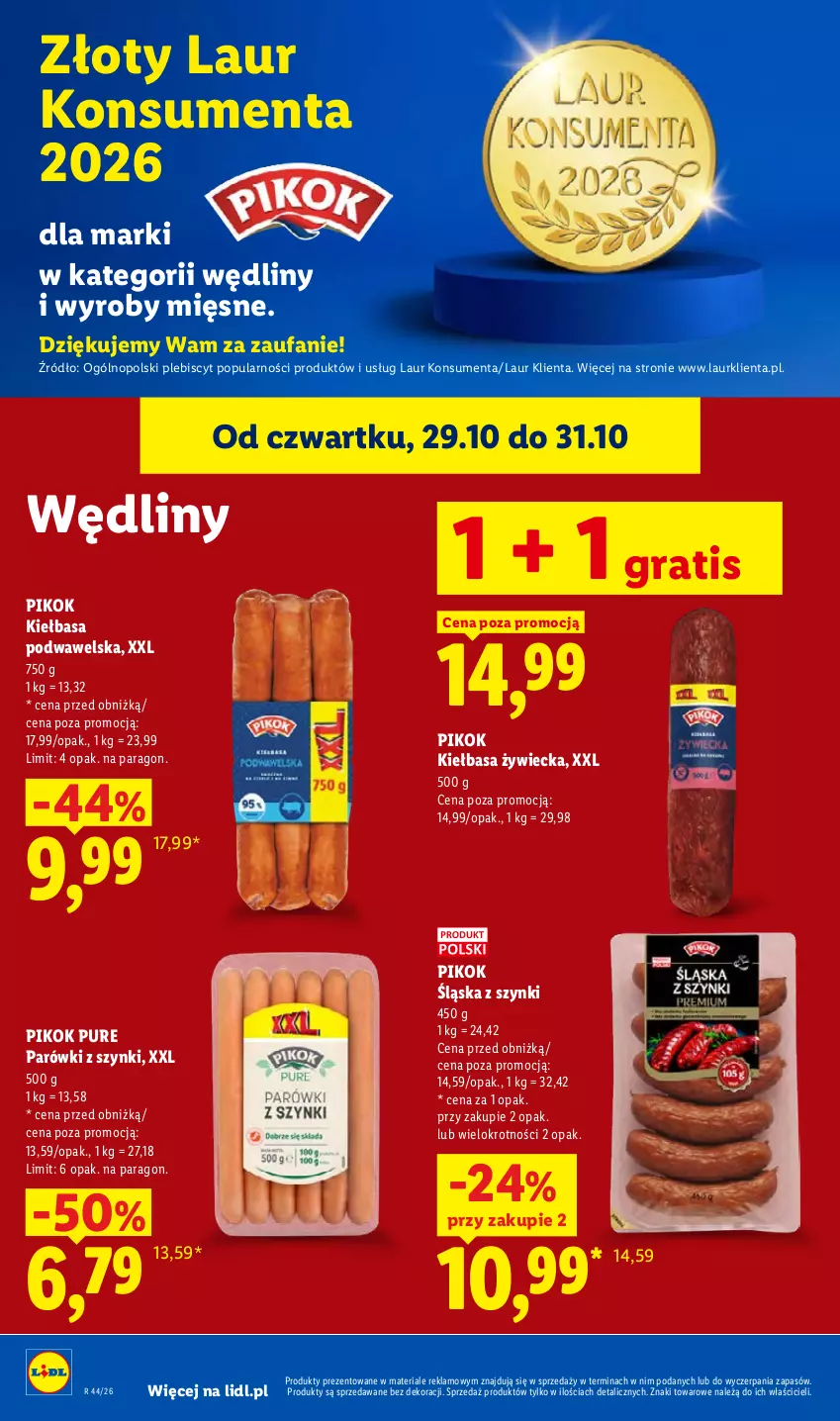 Gazetka promocyjna Lidl - Gazetka - ważna 29.10 do 31.10.2026 - strona 64 - produkty: Fa, Gra, Kiełbasa, Kiełbasa podwawelska, Laur, Parówki, Parówki z szynki, PIKOK, Pur, Wawel