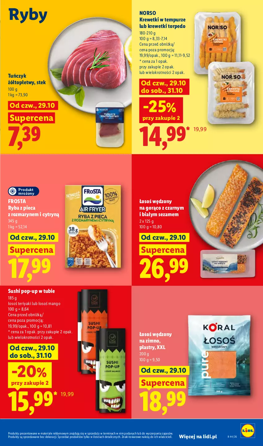 Gazetka promocyjna Lidl - Gazetka - ważna 29.10 do 31.10.2026 - strona 67 - produkty: Frosta, Krewetki, Mango, Piec, Pur, Ryba, Sezam, Stek, Sushi, Top, Tuńczyk