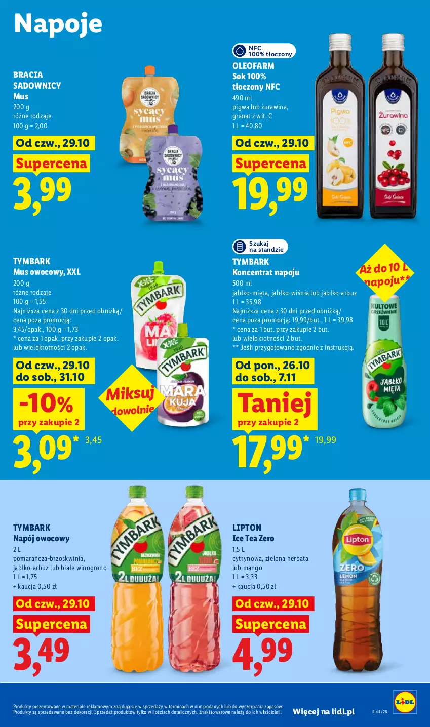 Gazetka promocyjna Lidl - Gazetka - ważna 29.10 do 31.10.2026 - strona 85 - produkty: Arbuz, Fa, Gra, Granat, Herbata, Ice tea, Lipton, Mango, Mięta, Mus, Napój, Napoje, Oleo, Oleofarm, Sok, Tymbark, Wino