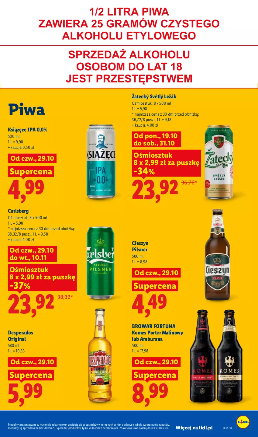 Gazetka promocyjna Lidl - Gazetka - ważna 29.10 do 31.10.2026 - strona 89 - produkty: Carlsberg, Desperados, Fortuna, Gin, Książęce, Piwa, Por