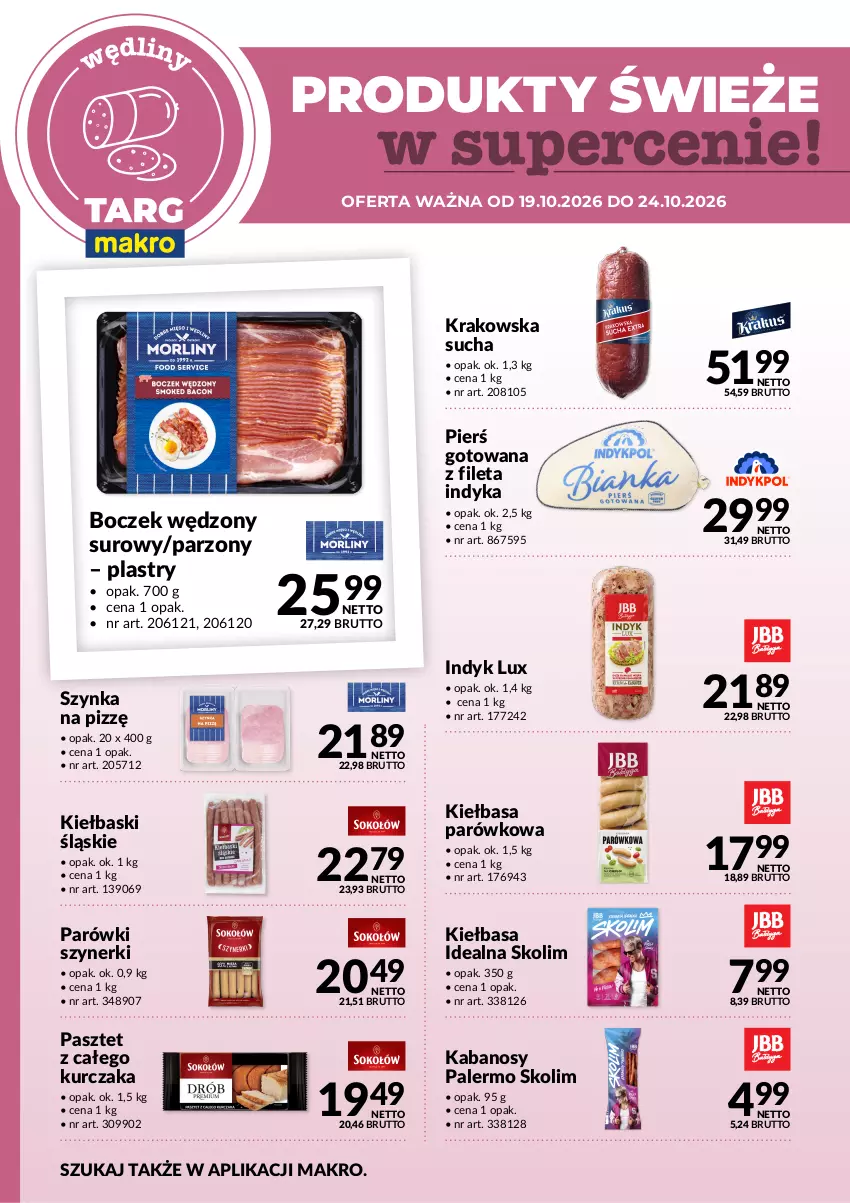 Gazetka promocyjna Makro - Targ MAKRO - oferta świeża w super cenach! - ważna 19.10 do 24.10.2026 - strona 3 - produkty: Boczek, Indyk lux, Kabanos, Kiełbasa, Kiełbaski śląskie, Kurczak, Parówki, Pasztet, Szynka
