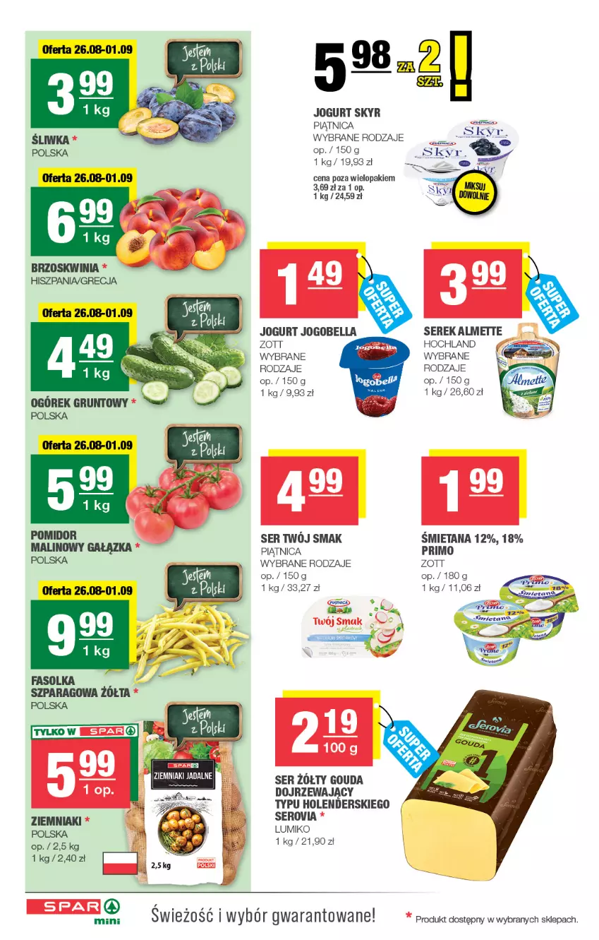 Gazetka promocyjna Spar - Spar-Mini - ważna 26.08 do 06.09.2026 - strona 2 - produkty: Almette, Bell, Bella, Fa, Gouda, Hochland, Jogobella, Jogurt, Piątnica, Ser, Serek, Twój Smak, Ziemniaki, Zott