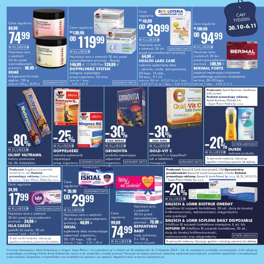 Gazetka promocyjna Super Pharm - ważna 30.10 do 06.11.2024 - strona 11 - produkty: Baton, Bepanthen, Doppelherz, Durex, Iskial, Isla, Kolagen, Mop, Mus, Pastylki, Por, Ser, Soczewki kontaktowe, Suplement diety, Tablet, Top, Zdrowie