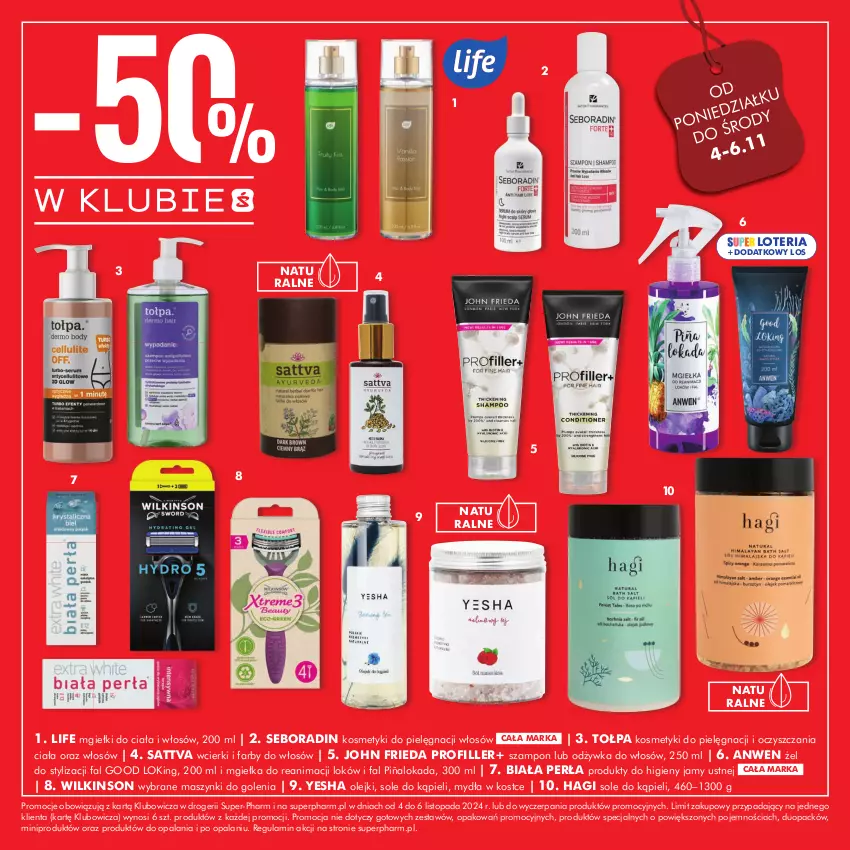 Gazetka promocyjna Super Pharm - ważna 30.10 do 06.11.2024 - strona 4 - produkty: Fa, John frieda, Kosmetyki do pielęgnacji, Odżywka, Olej, Perła, Seboradin, Szampon, Tołpa, Top