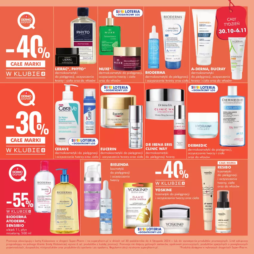 Gazetka promocyjna Super Pharm - ważna 30.10 do 06.11.2024 - strona 6 - produkty: A-derma, Atoderm, Bielenda, Bioderma, CeraVe, Clin, Clinic Way, Dermedic, Ducray, Kosmetyki do pielęgnacji, Lierac, Nuxe, Olej, Phyto, Płyn micelarny, Top, Yoskine