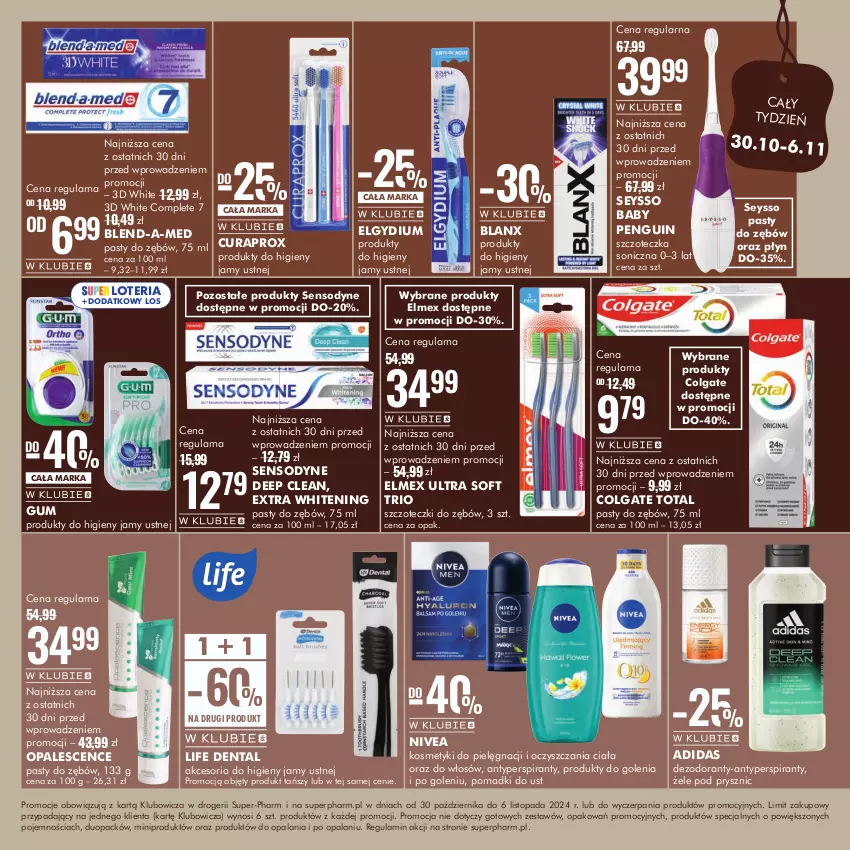 Gazetka promocyjna Super Pharm - ważna 30.10 do 06.11.2024 - strona 9 - produkty: Adidas, Antyperspirant, Blend-a-Med, Colgate, Colgate Total, Curaprox, Dezodorant, Elgydium, Elmex, Kosmetyki do pielęgnacji, LG, Nivea, Sensodyne, Seysso, Szczoteczka, Szczoteczka soniczna, Top