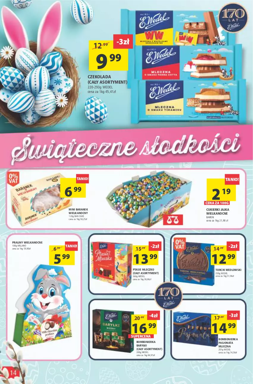 Gazetka promocyjna Arhelan - Gazetka - ważna 08.04 do 17.04.2022 - strona 14 - produkty: Baryłki, Cukier, Cukierki, Czekolada, Dan Cake, Mleczko, Praliny, Ptasie mleczko