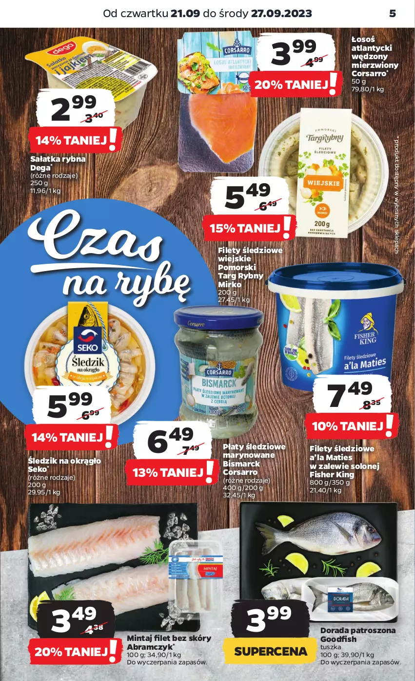 Gazetka promocyjna Netto - Artykuły spożywcze - ważna 21.09 do 27.09.2023 - strona 5 - produkty: Dega, Mintaj, Płaty śledziowe, Sałat, Sałatka, SEKO, Tusz