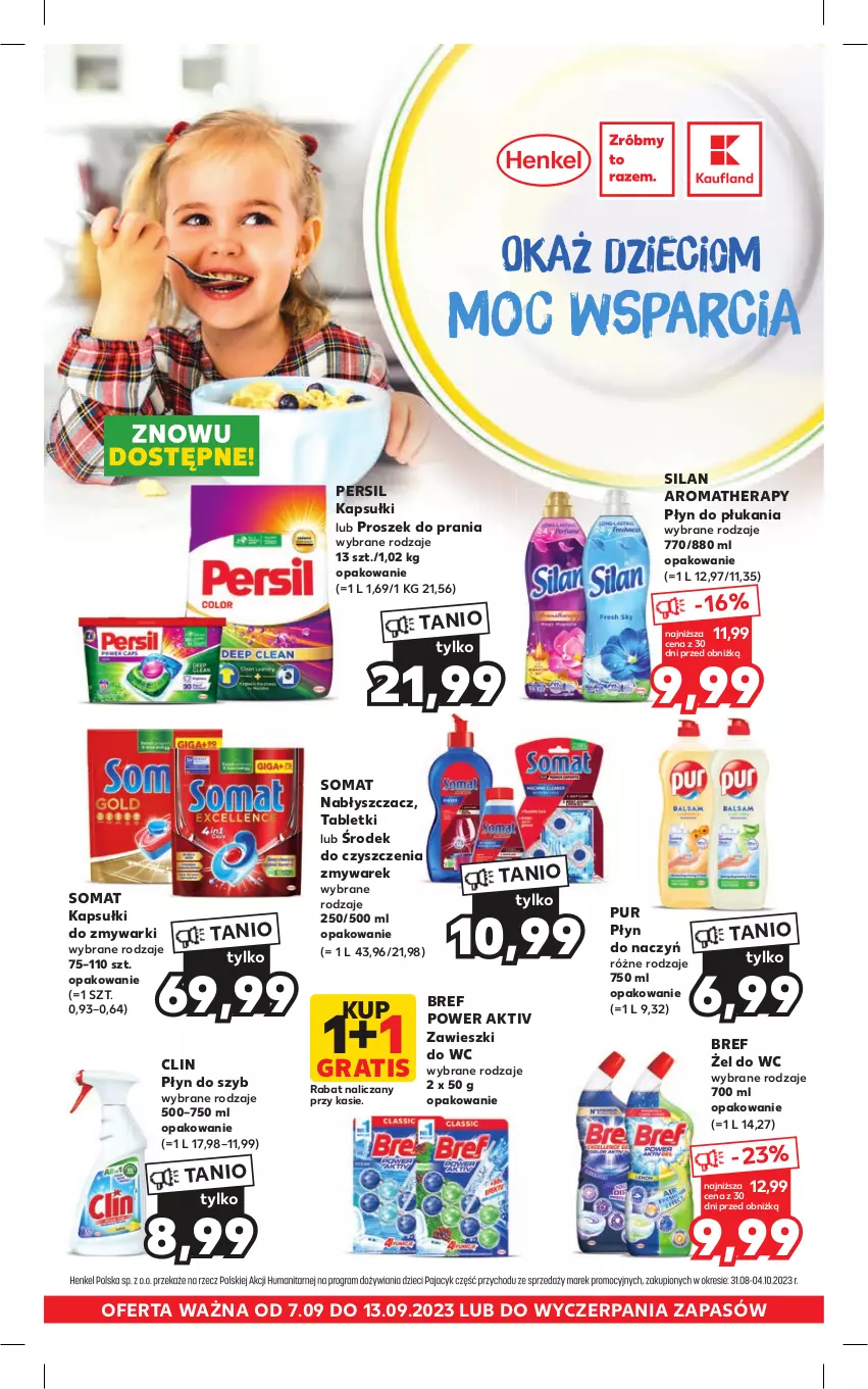 Gazetka promocyjna Kaufland - Kaufland - ważna 07.09 do 13.09.2023 - strona 1 - produkty: Bref, Clin, Gra, Persil, Płyn do płukania, Płyn do szyb, Proszek do prania, Pur, Silan, Somat, Tablet, Zawieszki, Zmywarki