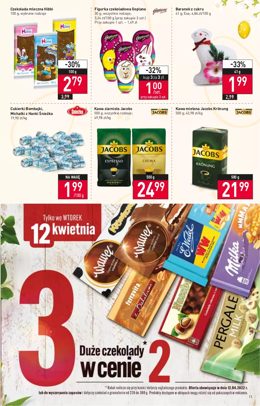 Gazetka promocyjna Stokrotka - Supermarket - ważna 07.04 do 13.04.2022 - strona 11 - produkty: Cukier, Cukierki, Czekolada, Czekolada mleczna, Goplana, Jacobs, Jacobs Krönung, Kawa, Kawa mielona, Kawa ziarnista, LANA, Michałki