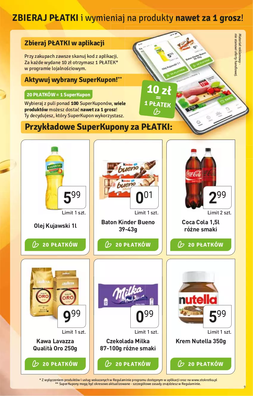 Gazetka promocyjna Stokrotka - Supermarket - ważna 07.04 do 13.04.2022 - strona 9 - produkty: Baton, Czekolada, HP, Kawa, Kinder, Kinder Bueno, Kujawski, Lavazza, Milka, Nutella, Olej