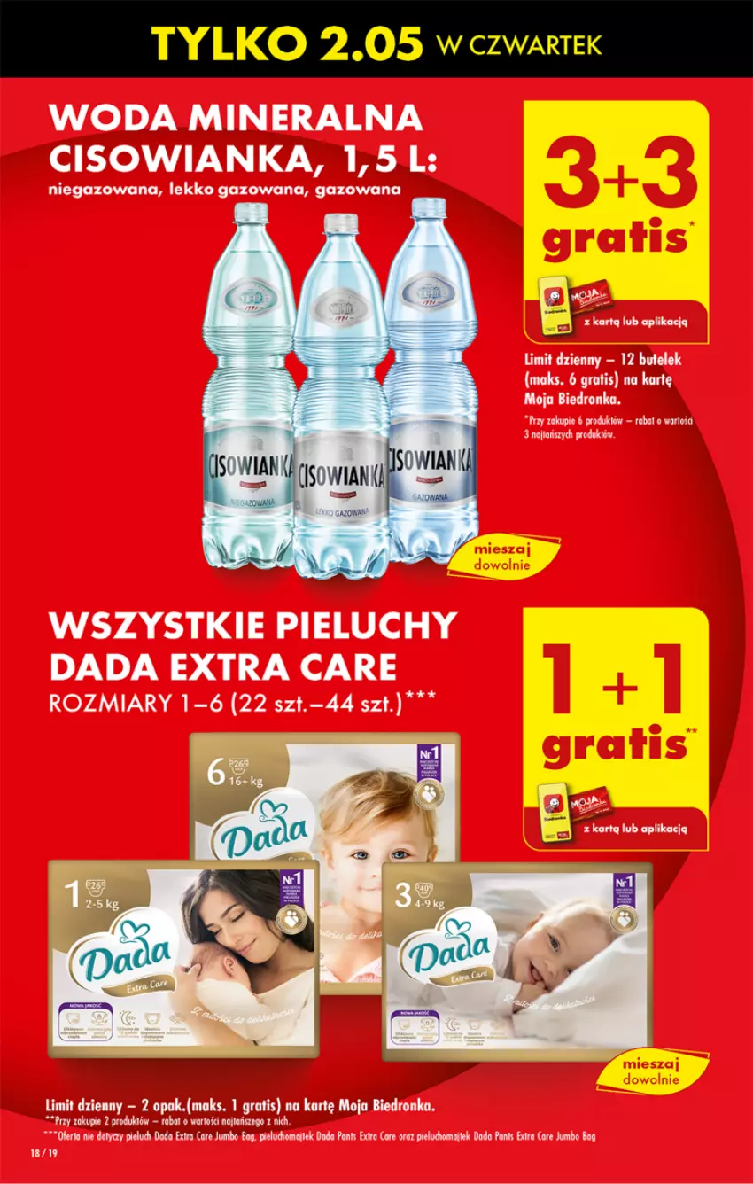 Gazetka promocyjna Biedronka - Od Czwartku - ważna 08.05 do 11.05.2024 - strona 18 - produkty: Cisowianka, Dada, Gra, O Bag, Pieluchy, Woda, Woda mineralna