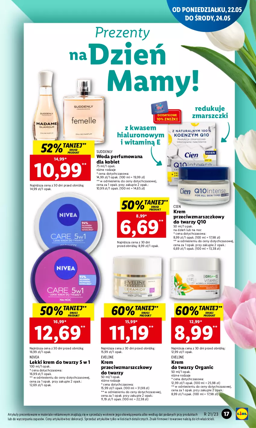 Gazetka promocyjna Lidl - GAZETKA - ważna 22.05 do 24.05.2023 - strona 21 - produkty: Eveline, Krem do twarzy, Krem przeciwzmarszczkowy, Mars, Nivea, Perfum, Woda, Woda perfumowana