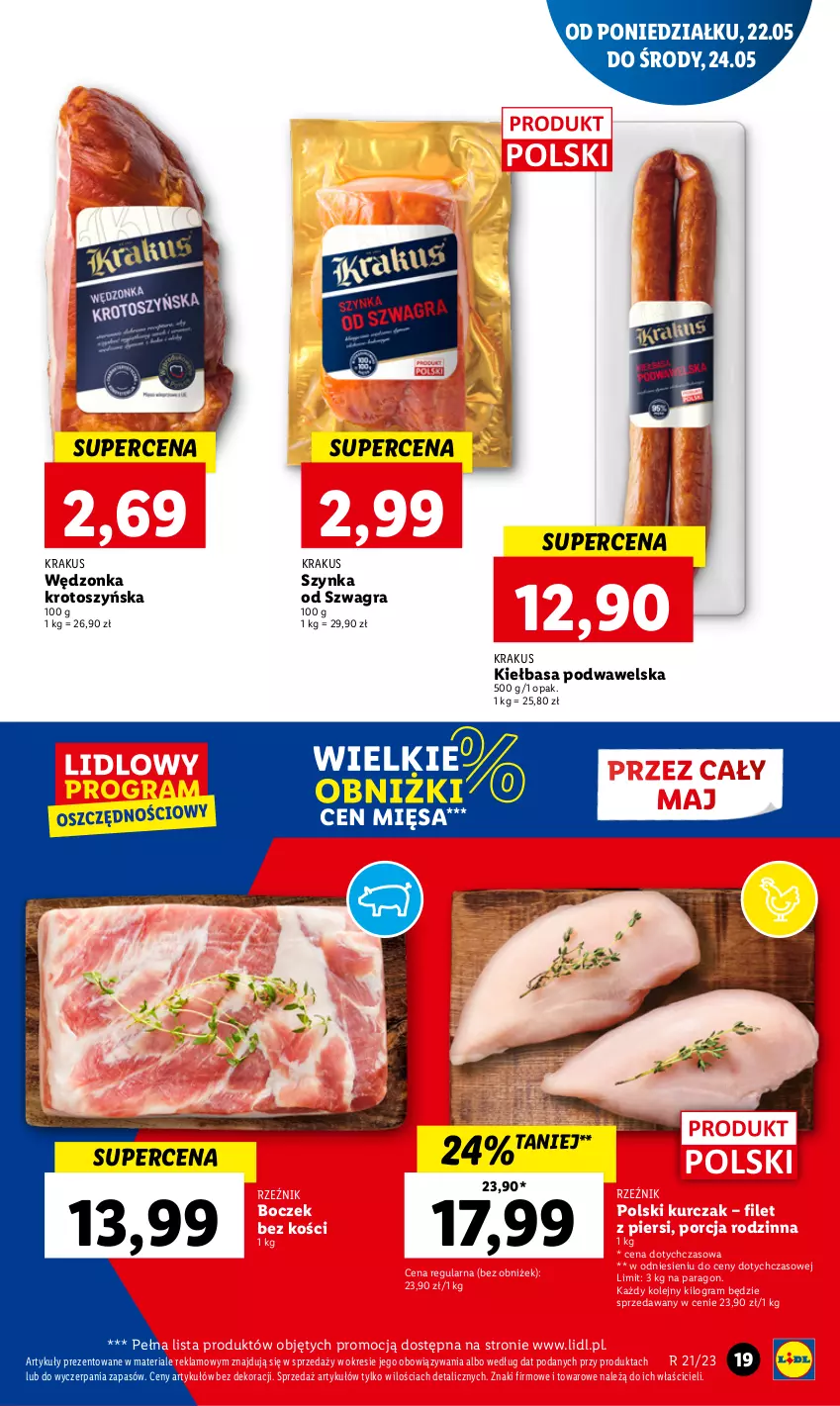 Gazetka promocyjna Lidl - GAZETKA - ważna 22.05 do 24.05.2023 - strona 23 - produkty: Boczek, Boczek bez kości, Gra, Kiełbasa, Kiełbasa podwawelska, Krakus, Kurczak, Olej, Por, Szynka, Wawel