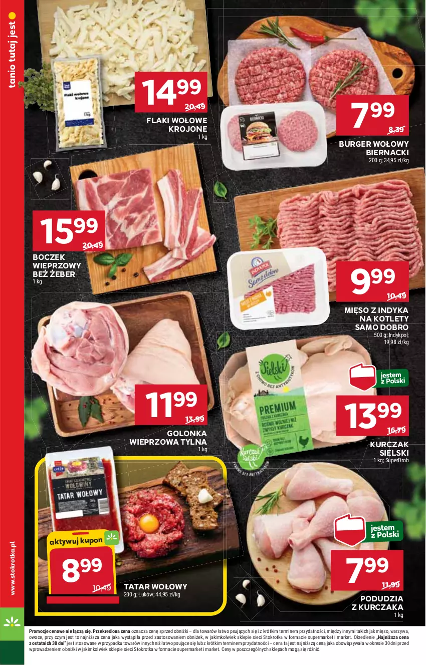 Gazetka promocyjna Stokrotka - Supermarket - ważna 28.12.2024 do 02.01.2025 - strona 14 - produkty: Boczek, Boczek wieprzowy, Burger, Flaki, Flaki wołowe, Golonka wieprzowa, HP, Kotlet, Kurczak, Mięso, Mięso z indyka, Tatar wołowy