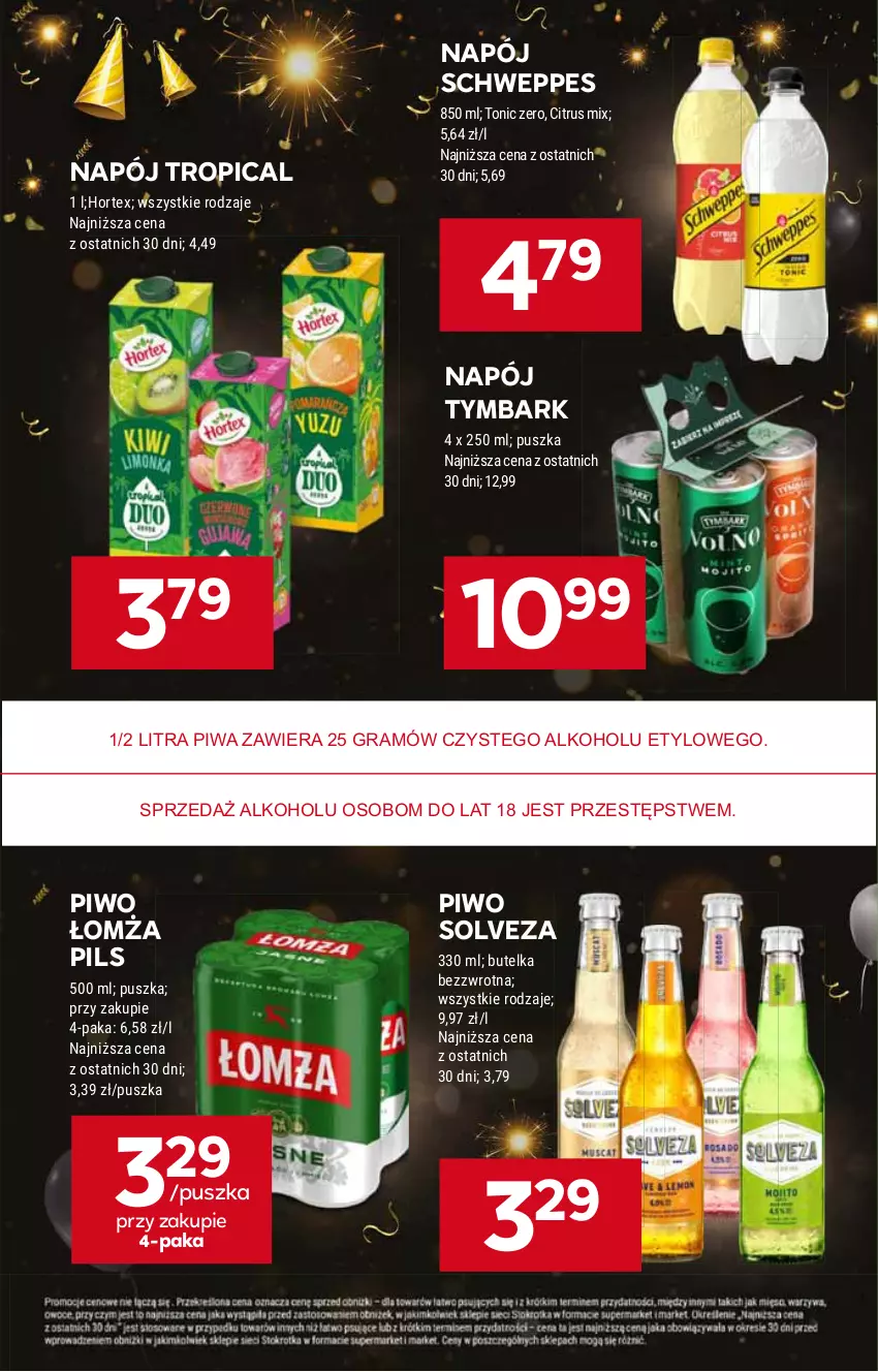 Gazetka promocyjna Stokrotka - Supermarket - ważna 28.12.2024 do 02.01.2025 - strona 19 - produkty: Gra, Hortex, Napój, Piwa, Piwo, Schweppes, Tropical, Tymbark