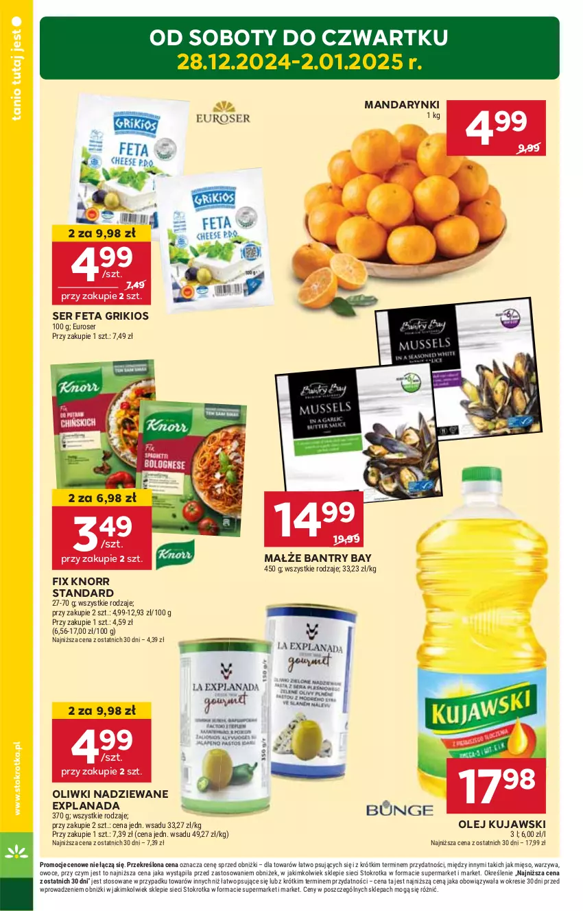 Gazetka promocyjna Stokrotka - Supermarket - ważna 28.12.2024 do 02.01.2025 - strona 2 - produkty: Feta, HP, Knorr, Kujawski, LANA, Małże, Mandarynki, Olej, Oliwki, Ser