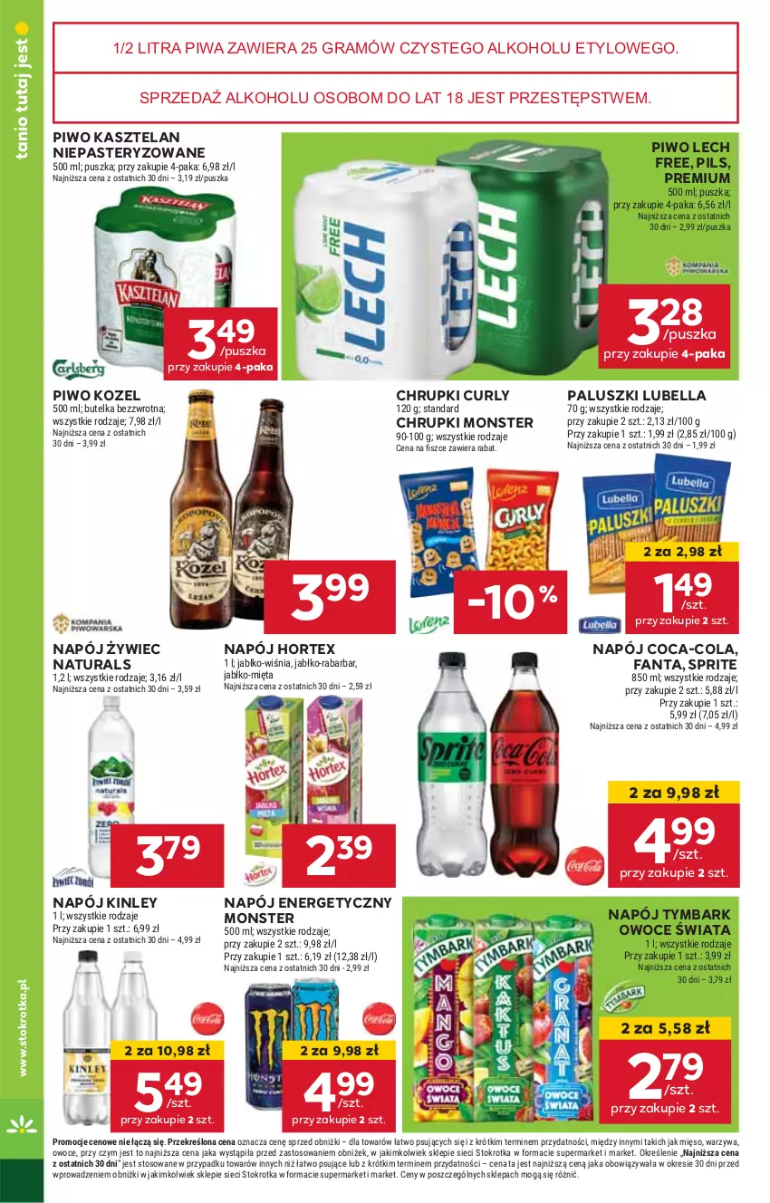 Gazetka promocyjna Stokrotka - Supermarket - ważna 28.12.2024 do 02.01.2025 - strona 22 - produkty: Bell, Bella, Chrupki, Coca-Cola, Fa, Fanta, Gra, Hortex, HP, Kasztelan, Kozel, Lubella, Napój, Napój energetyczny, Owoce, Piwa, Piwo, Sprite, Tymbark