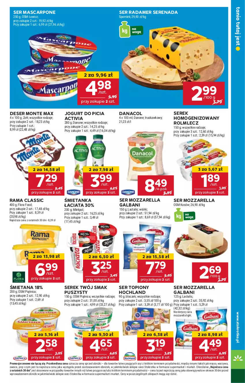 Gazetka promocyjna Stokrotka - Supermarket - ważna 28.12.2024 do 02.01.2025 - strona 9 - produkty: Activia, Deser, Galbani, Hochland, HP, Jogurt, Mascarpone, Monte, Mozzarella, Radamer, Rama, Rolmlecz, Ser, Ser topiony, Serek, Serek homogenizowany, Top, Twój Smak