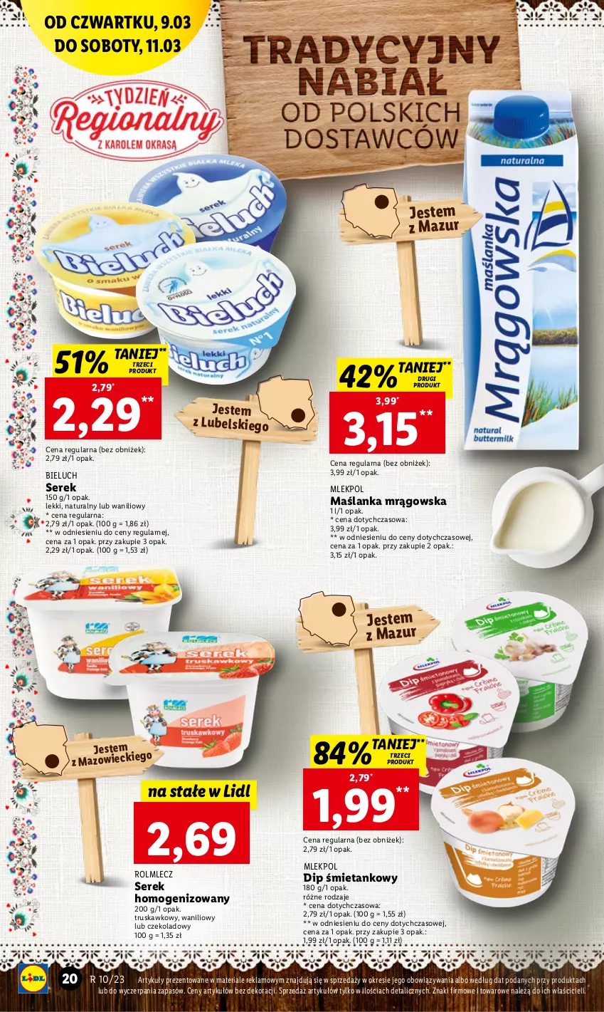 Gazetka promocyjna Lidl - GAZETKA - ważna 09.03 do 11.03.2023 - strona 20 - produkty: Bieluch, Maślanka, Rolmlecz, Ser, Serek, Serek homogenizowany