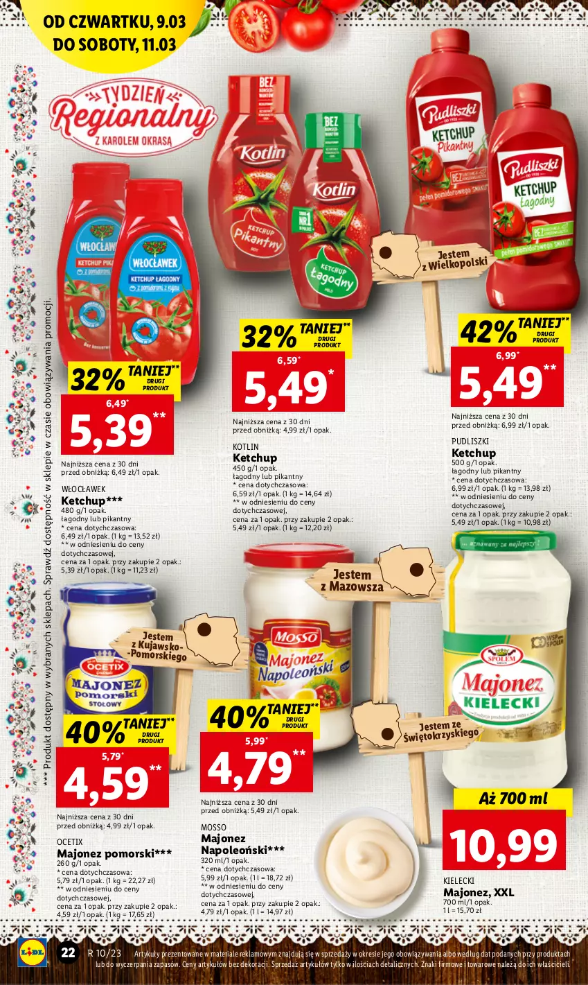 Gazetka promocyjna Lidl - GAZETKA - ważna 09.03 do 11.03.2023 - strona 22 - produkty: Ketchup, Kotlin, Majonez, Ocet, Oleo, Pudliszki