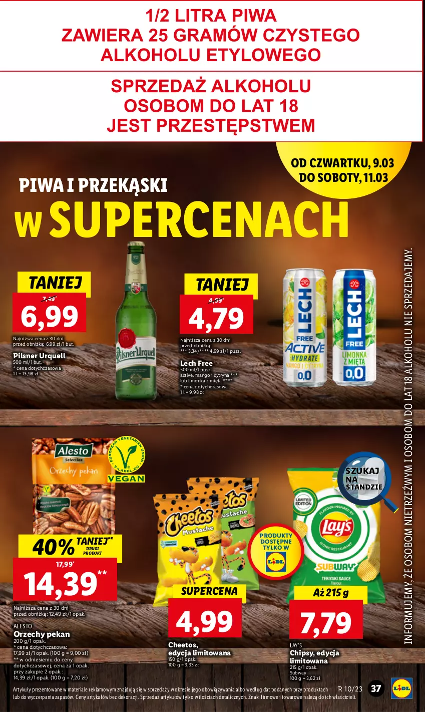 Gazetka promocyjna Lidl - GAZETKA - ważna 09.03 do 11.03.2023 - strona 39 - produkty: Anew, Carlsberg, Cheetos, Chipsy, Heineken, HP, Kasztelan, Kupiec, Lay’s, Limonka, Mango, Piec, Pilsner Urquell, Piwa, Tyskie