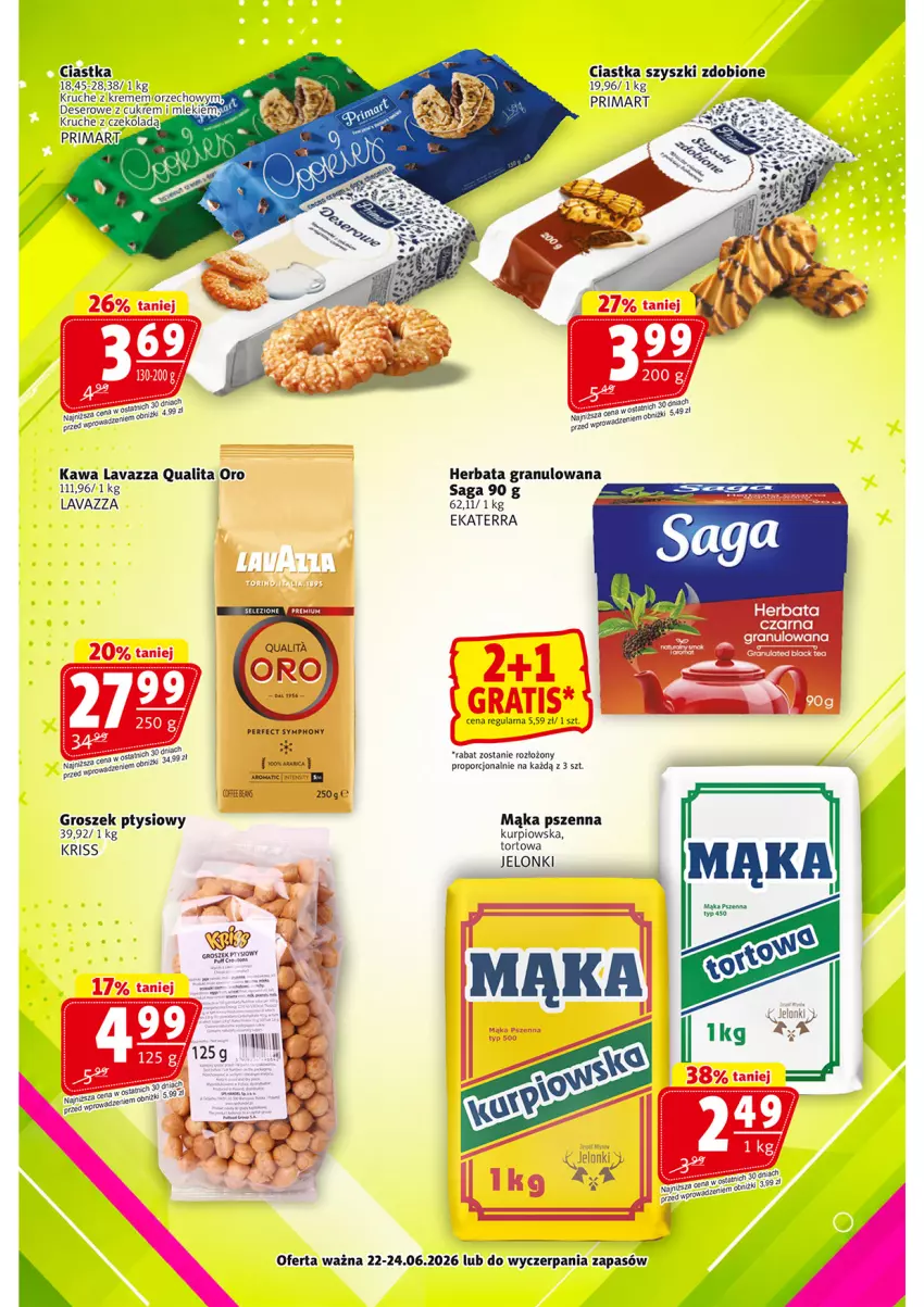 Gazetka promocyjna Prim Market - ważna 18.06 do 24.06.2026 - strona 23 - produkty: Ciastka, Deser, Gra, Groszek, Groszek ptysiowy, Herbata, Herbata czarna, Kawa, Lavazza, Mąka, Mąka pszenna, Por, Prima, Saga, Ser
