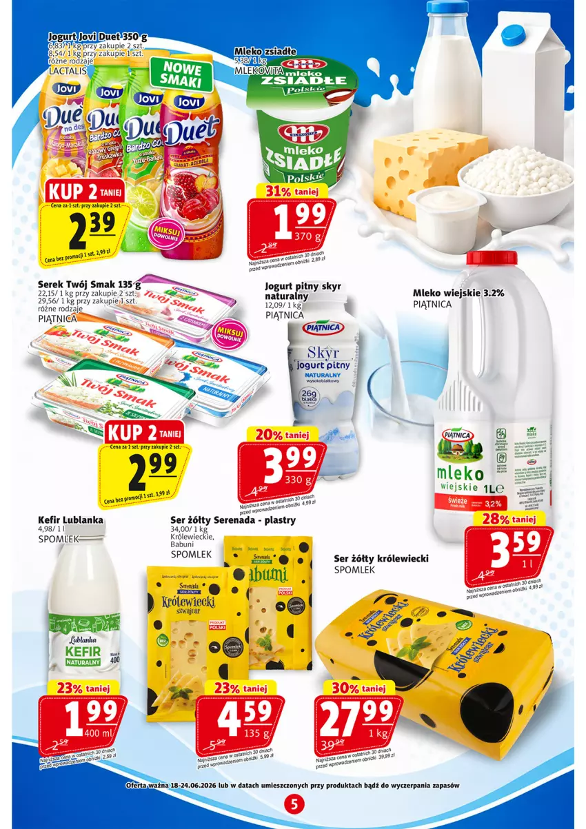 Gazetka promocyjna Prim Market - ważna 18.06 do 24.06.2026 - strona 5 - produkty: Babuni, Kefir, Mleko, Piątnica, Ser, Serek, Twój Smak