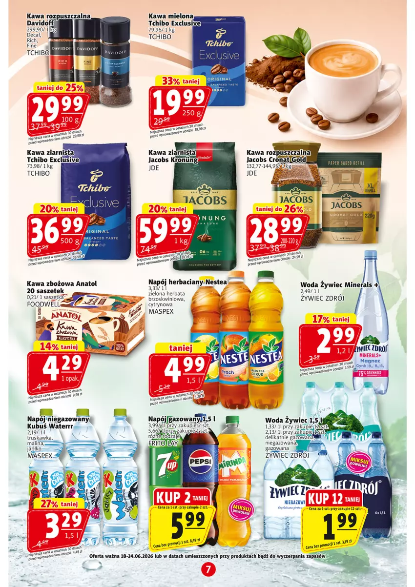 Gazetka promocyjna Prim Market - ważna 18.06 do 24.06.2026 - strona 7 - produkty: Cynk, Gin, Herbata, Jacobs, Kawa, Kawa zbożowa, Kawa ziarnista, Kubuś, Kubuś Waterrr, Magnez, Napój, Napój niegazowany, Nestea, Tchibo, Wanna, Woda