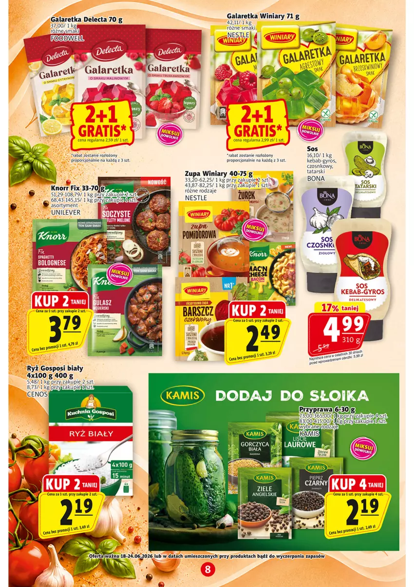 Gazetka promocyjna Prim Market - ważna 18.06 do 24.06.2026 - strona 8 - produkty: Delecta, Gala, Galaretka, Gyros, Kebab, Pieprz, Por, Ryż, Sos, Winiary, Zupa
