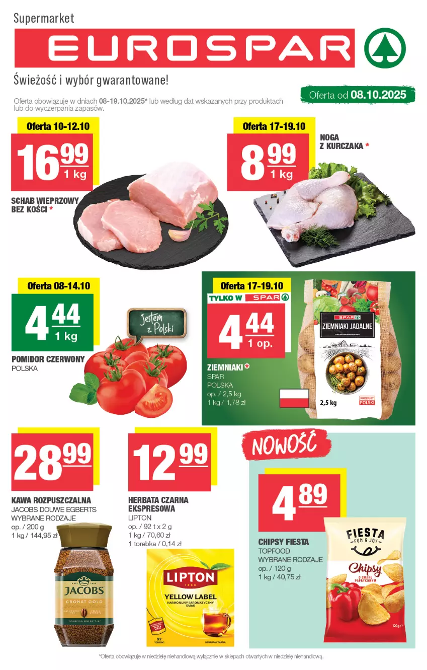Gazetka promocyjna Spar - EuroSpar - ważna 05.10 do 15.10.2025 - strona 1 - produkty: Chipsy, Herbata, Herbata czarna, Jacobs, Kawa, Kawa rozpuszczalna, Kurczak, Lipton, Schab wieprzowy, Top, Torebka, Ziemniaki