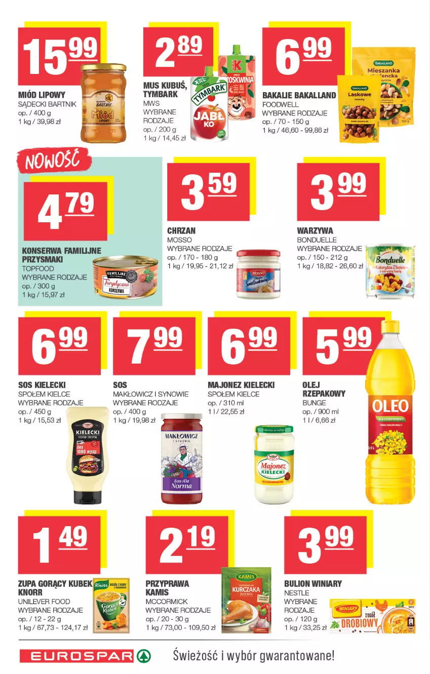 Gazetka promocyjna Spar - EuroSpar - ważna 05.10 do 15.10.2025 - strona 10 - produkty: Bakalland, Bonduelle, Bulion, Chrzan, Kamis, Knorr, Kubek, Lion, Majonez, Miód, Mus, Olej, Sos, Tymbark, Warzywa, Winiary, Zupa
