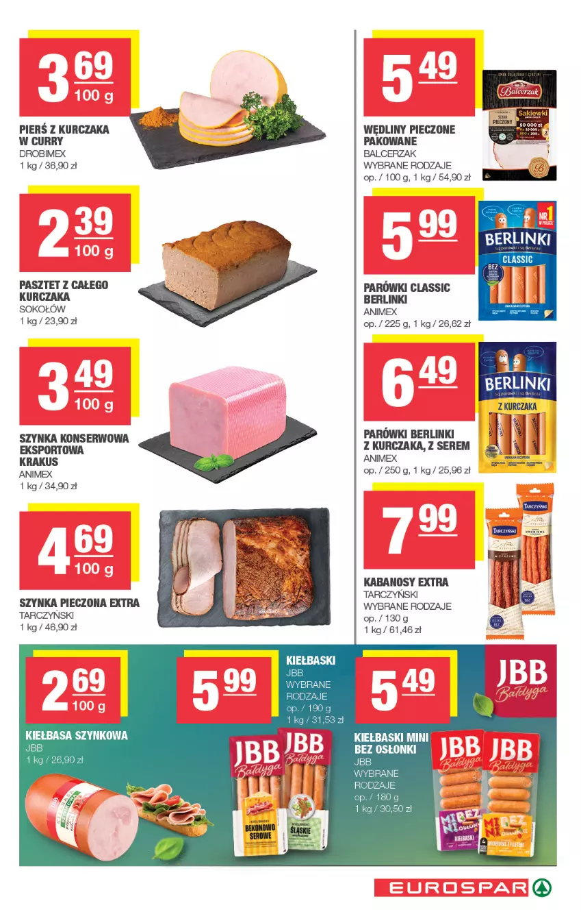 Gazetka promocyjna Spar - EuroSpar - ważna 05.10 do 15.10.2025 - strona 7 - produkty: Berlinki, Drobimex, Kabanos, Kiełbasa, Kiełbasa szynkowa, Krakus, Kurczak, Parówki, Pasztet, Piec, Piers z kurczaka, Por, Ser, Sok, Sokołów, Sport, Szynka, Szynka konserwowa, Tarczyński