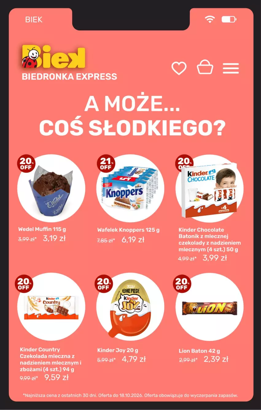 Gazetka promocyjna Biedronka - BIEK - ważna 16.10 do 23.10.2026 - strona 15 - produkty: Baton, Czekolada, Czekolada mleczna, Kinder, Knoppers, Lion, Tonik, Wafelek