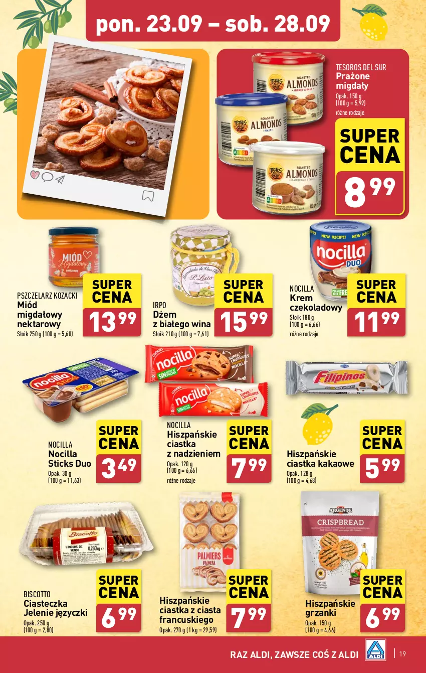 Gazetka promocyjna Aldi - Pełna oferta - ważna 23.09 do 28.09.2024 - strona 19 - produkty: Ciastka, Dżem, Kakao, Migdały, Miód, Nektar