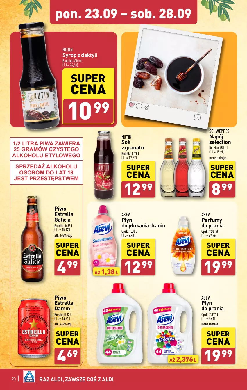 Gazetka promocyjna Aldi - Pełna oferta - ważna 23.09 do 28.09.2024 - strona 20 - produkty: Gra, Granat, Napój, Perfum, Piwa, Piwo, Płyn do płukania, Płyn do prania, Schweppes, Sok, Syrop