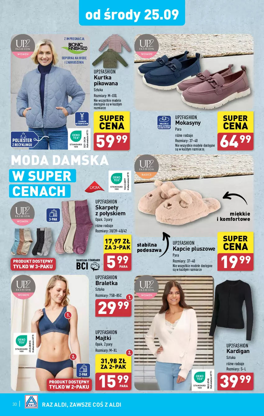 Gazetka promocyjna Aldi - Pełna oferta - ważna 23.09 do 28.09.2024 - strona 30 - produkty: Fa, Kapcie, Kardigan, Karp, Kurtka, Majtki, Moda, Mokasyny, Por, Top