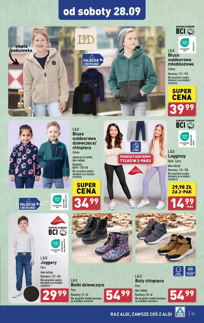 Gazetka promocyjna Aldi - Pełna oferta - ważna 23.09 do 28.09.2024 - strona 33 - produkty: Bluza, Botki, Buty, Gin, K2, Legginsy, Por