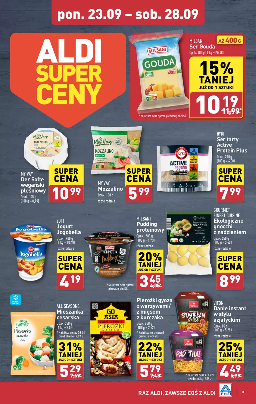 Gazetka promocyjna Aldi - Pełna oferta - ważna 23.09 do 28.09.2024 - strona 9 - produkty: All Seasons, Bell, Bella, Gnocchi, Gouda, Jogobella, Jogurt, Kurczak, Pudding, Ser, Warzywa, Zott