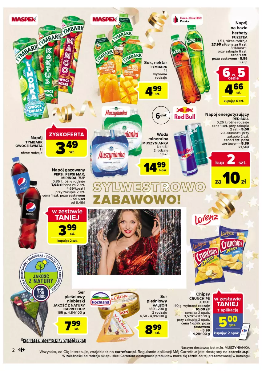 Gazetka promocyjna Carrefour - Gazetka Market - ważna 27.12 do 31.12.2022 - strona 2 - produkty: 7up, Chipsy, Coca-Cola, Crunchips, Kosz, Kret, Mirinda, Młot, Mus, Muszynianka, Napój, Napój gazowany, Owoce, Pepsi, Pepsi max, Ser, Sól, Tymbark, Woda