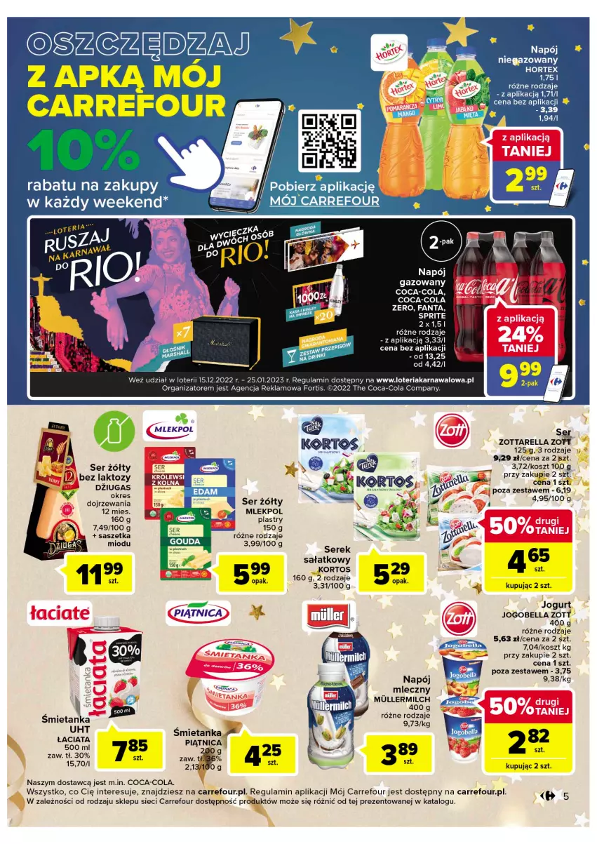 Gazetka promocyjna Carrefour - Gazetka Market - ważna 27.12 do 31.12.2022 - strona 5 - produkty: Bell, Bella, Coca-Cola, Jogobella, Jogurt, Kosz, Napój, Sałat, Ser, Serek, Zott, Zottarella