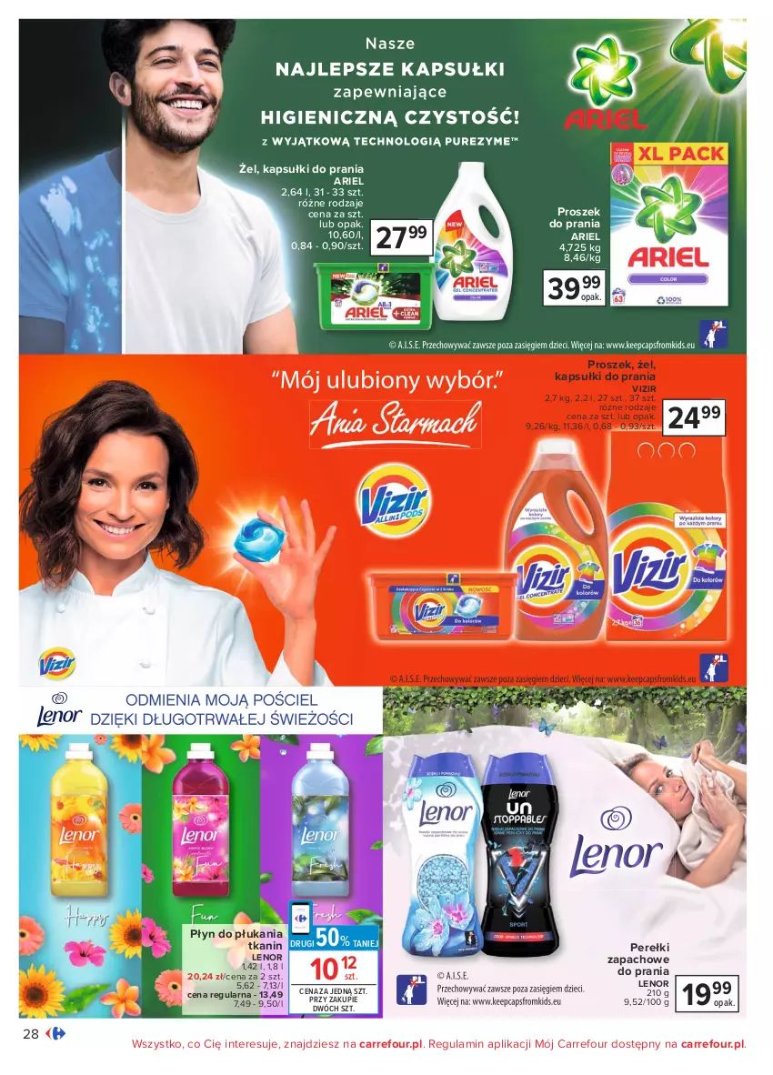 Gazetka promocyjna Carrefour - Gazetka Zimowe dni w domowym zaciszu - ważna 18.01 do 31.01.2021 - strona 28 - produkty: Ariel, Kapsułki do prania, Lenor, Perełki zapachowe, Płyn do płukania, Proszek do prania, Vizir