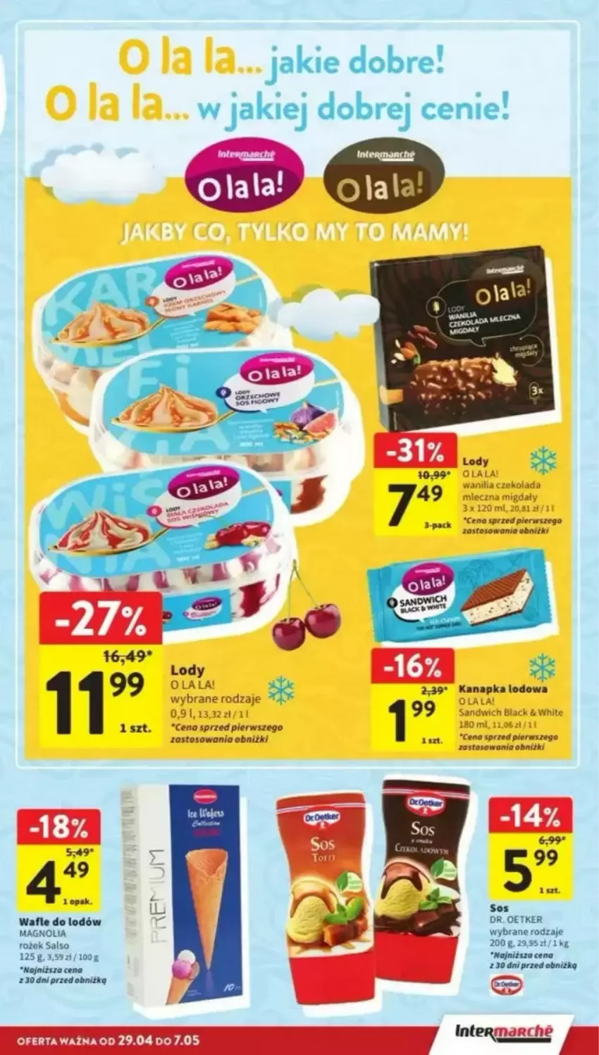 Gazetka promocyjna Intermarche - ważna 29.04 do 07.05.2025 - strona 18 - produkty: Czekolada, Lack, Lody, Miecz, Migdały, Salsa, Wafle, Wafle do lodów
