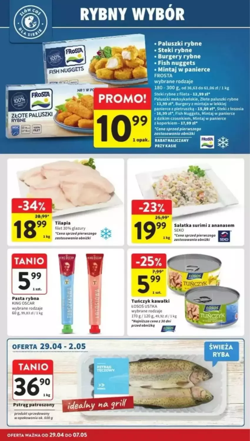 Gazetka promocyjna Intermarche - ważna 29.04 do 07.05.2025 - strona 24 - produkty: Ananas, Burger, Fa, Frosta, Kawa, Lazur, Mintaj, Paluszki rybne, Pstrąg, Sałat, Sałatka, SEKO, Sos, Stek, Surimi, Tuńczyk