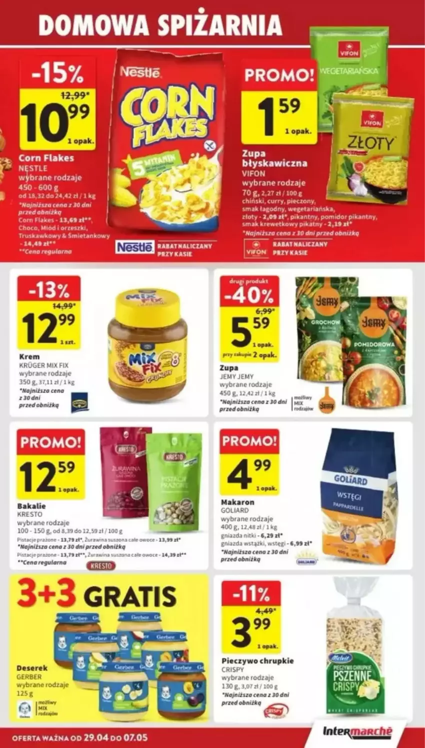 Gazetka promocyjna Intermarche - ważna 29.04 do 07.05.2025 - strona 27 - produkty: Chrupki, Deser, Fa, Gerber, Goliard, Makaron, Owoce, Piec, Pieczywo, Pieczywo chrupkie, Ser, Serek, Tusz, Zupa