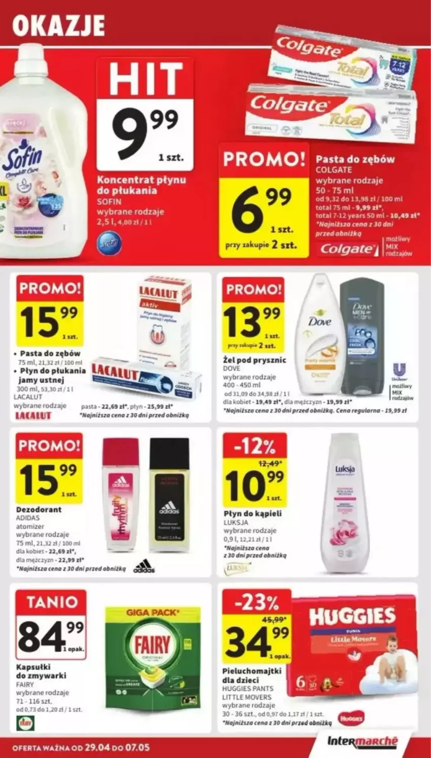 Gazetka promocyjna Intermarche - ważna 29.04 do 07.05.2025 - strona 31 - produkty: Colgate, Dove, Fa, Huggies, Lacalut, LG, Luksja, Majtki, Pasta do zębów, Pieluchomajtki, Płyn do kąpieli, Płyn do płukania, Zmywarki