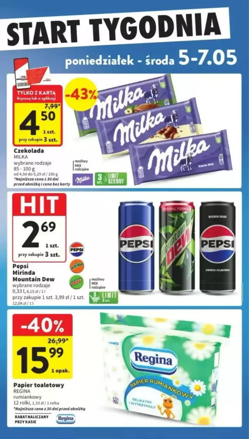 Gazetka promocyjna Intermarche - ważna 29.04 do 07.05.2025 - strona 38 - produkty: Czekolada, Gin, Milka, Mirinda, Papier, Papier toaletowy, Pepsi, Rolki, Rum