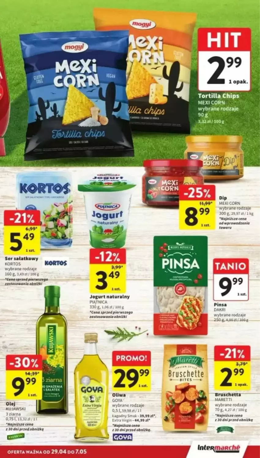Gazetka promocyjna Intermarche - ważna 29.04 do 07.05.2025 - strona 7 - produkty: Bruschette, Gin, Jogurt, Jogurt naturalny, Kujawski, Olej, Oliwa, Piątnica, Sałat, Tortilla, Tortilla Chips